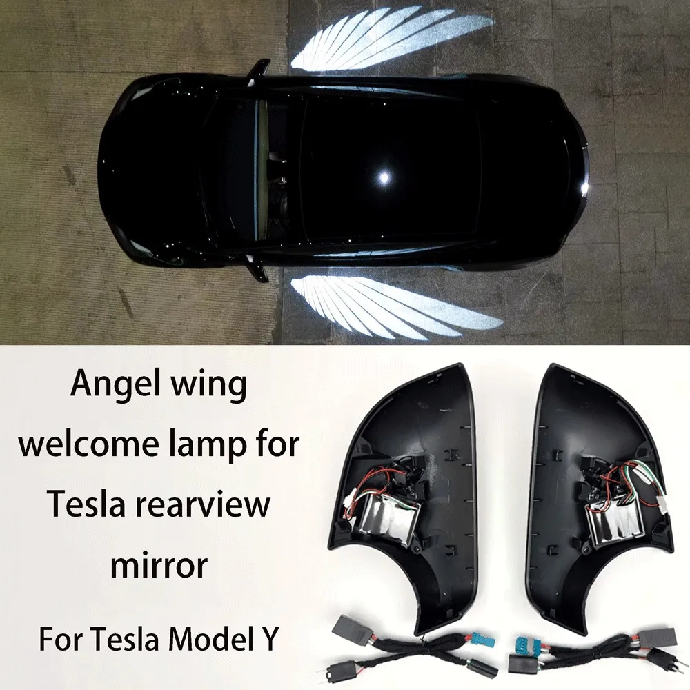 

Angel wing LED For Tesla Model Y rearview mirror decorative light accessories welcome door projection lamp Ambient light