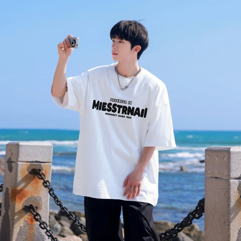 

T Shirt Oversized Cotton For Men White Men's Letter Print T-shirts 5XL Men Casual Wear Summer Tee Shirts Big Size Clothing