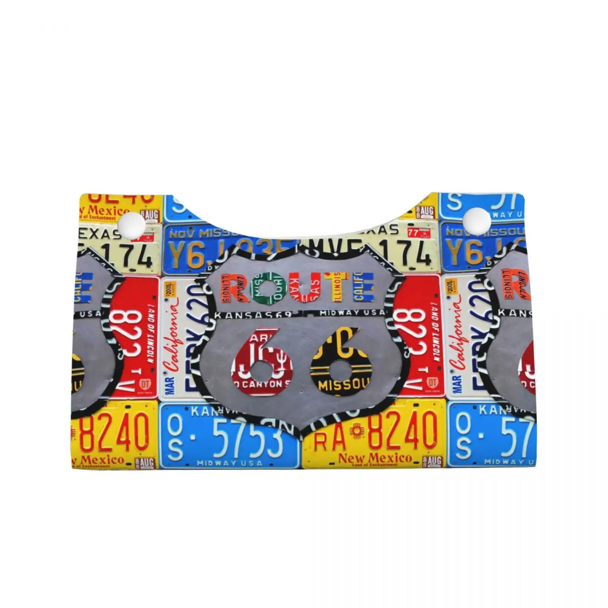 Custom Route 66 License Plate Art Tissue Box Cover Rectangular PU Leather American Road Facial Tissues Holder for Car