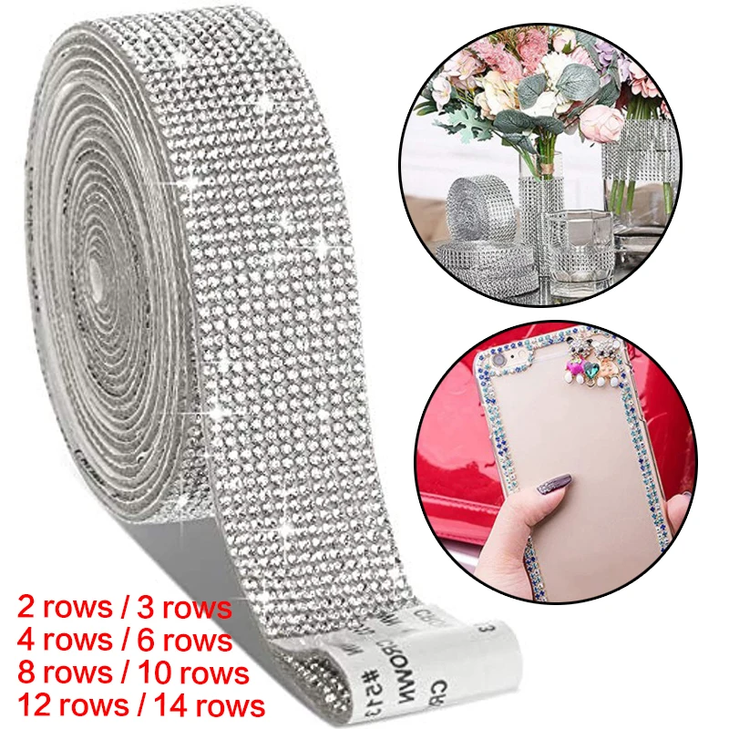 1 Yard Self-Adhesive Glitter Crystal Rhinestone Ribbon Trim Tape Sticker DIY Clothes Jewelry Car Phone Craft Gift Decor