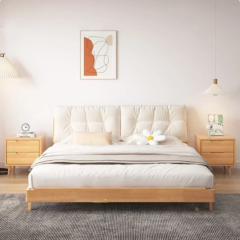 

Nordic Luxury Headboard Double Bed Wood White Modern 180X200Cm Queen Beds Bedroom Villa Matrimonial Cama Casal Bedroom Furniture