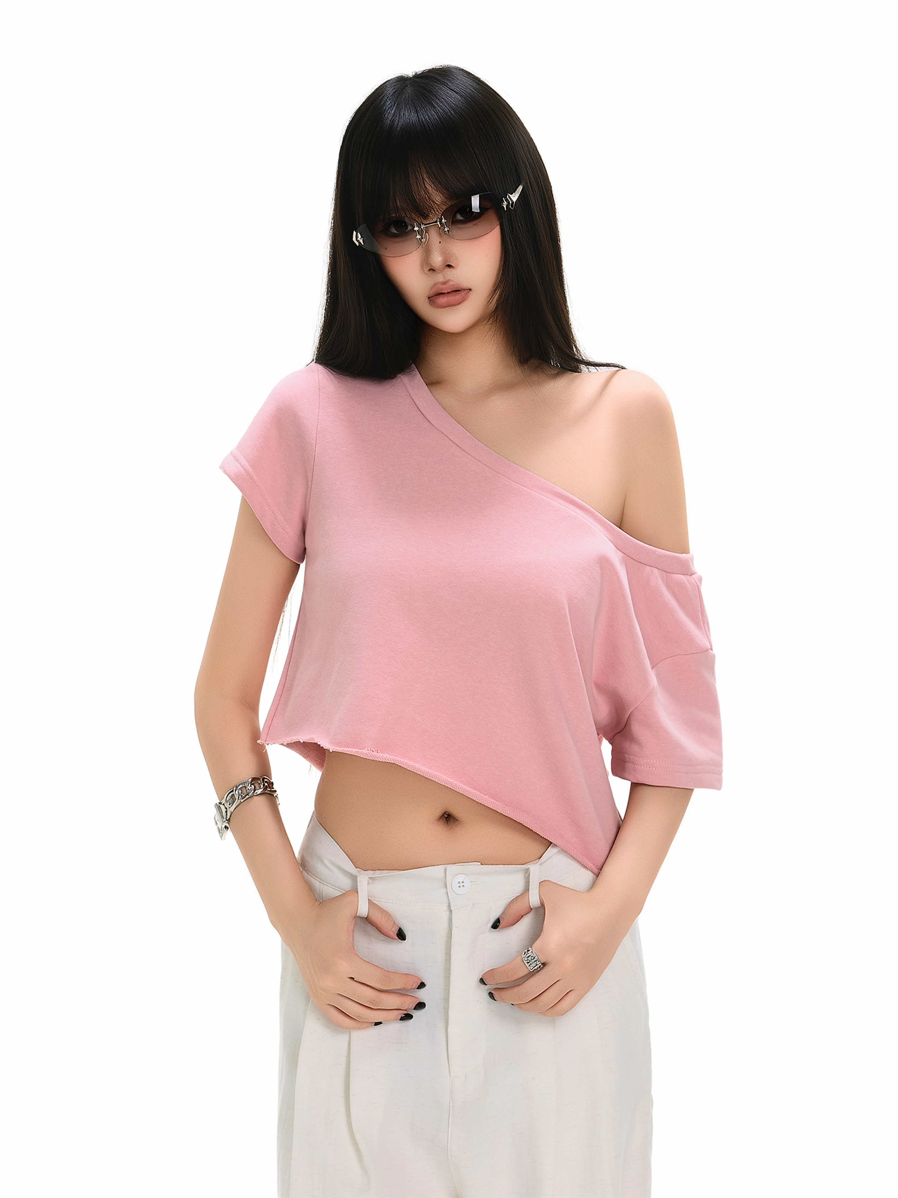Retro American T-Shirt Women's Short Sleeve round Neck Cotton Casual Loose Fit Summer Top with Frayed Design Slimming Versatile