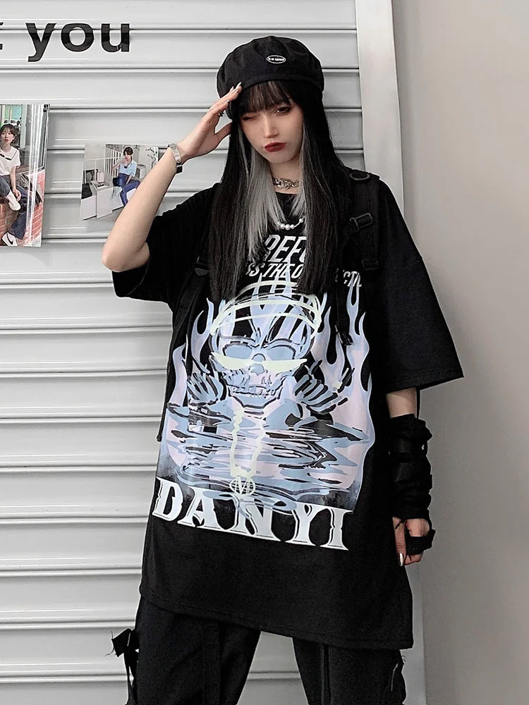 

Gothic Punk T-shirt Summer Man Women Tshirts New Loose High Street Hip Hop Cotton Short Sleeve T-shirt BF Couple Top