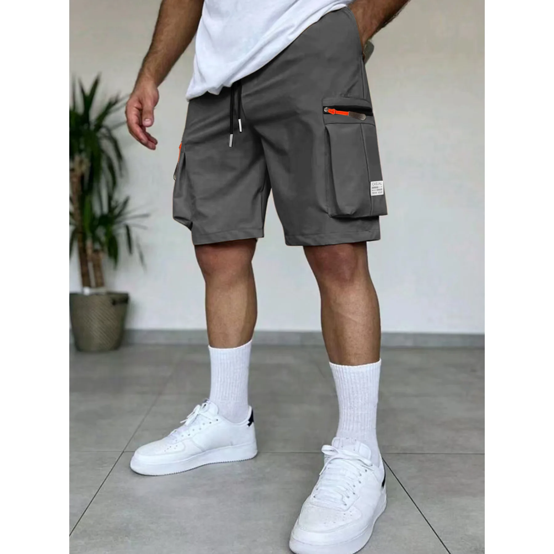 Calções de carga casuais masculinos verão solto workwear shorts calças de praia secagem rápida tecido poliéster estilo harajuku verão bottoms homem