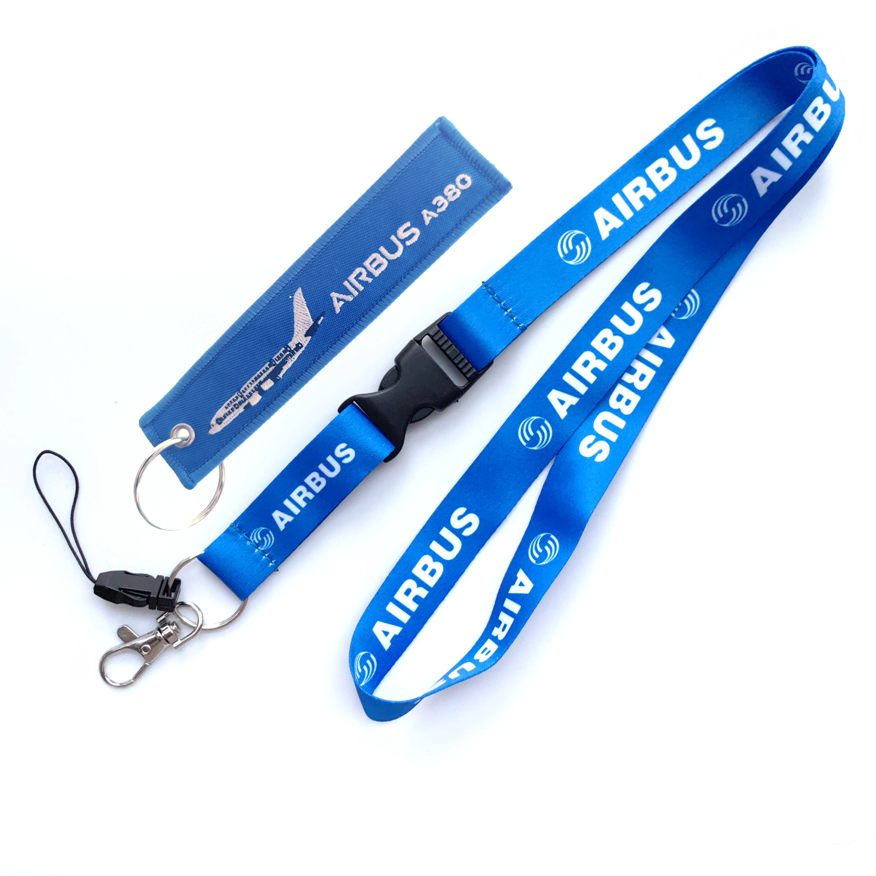 2 PC Airbus A320 A380 Keychains Blue Neckband With Snap Keychain Airplane Crew Lanyard for ID card lanyard Work Badge Lanyard