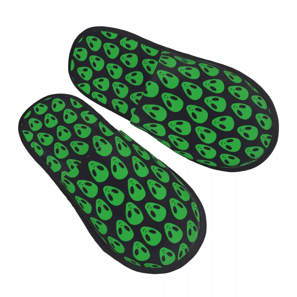 

Men Women Plush Indoor Slippers Green Alien UFO Warm Soft Shoes Home Footwear Autumn Winter 2023