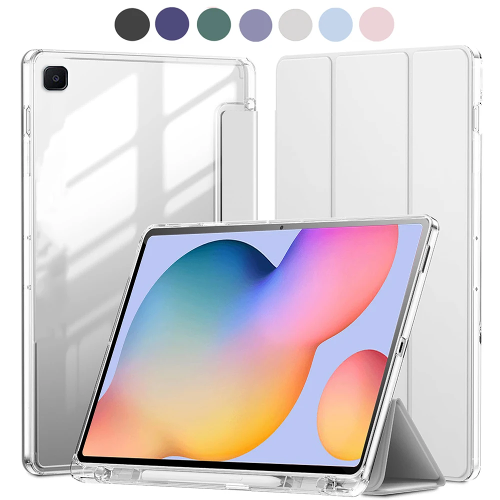 Transparente Kristall-Tablet-Hülle für Samsung Tab S6 Lite 2020 2022 2024 SM-P610/P613/P620, Hybrid-Schutzhülle mit Stifthalter