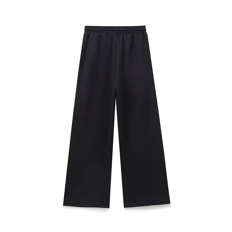 YENKYE New Women Side Striped Wide Leg Pants Vintage High Waist Casual Autumn Winter Trousers Female Navy Blue pantalones