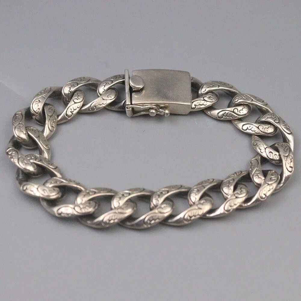 

Real 925 Sterling Silver Bracelet 12mm Curb Link Chain Open-Box Clasp 7.68inch