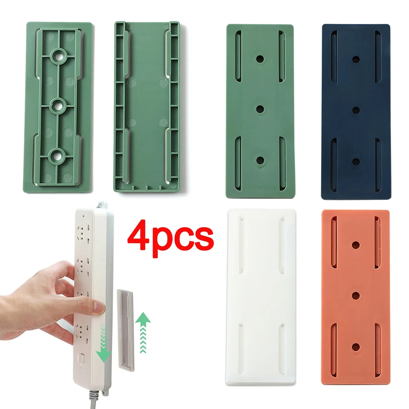 4pcs Wall-Mounted Holder Punch-Free Plug Fixer Self-Adhesive Socket Fixer Seamless Power Strip Holder Home Cable Wire Organizer