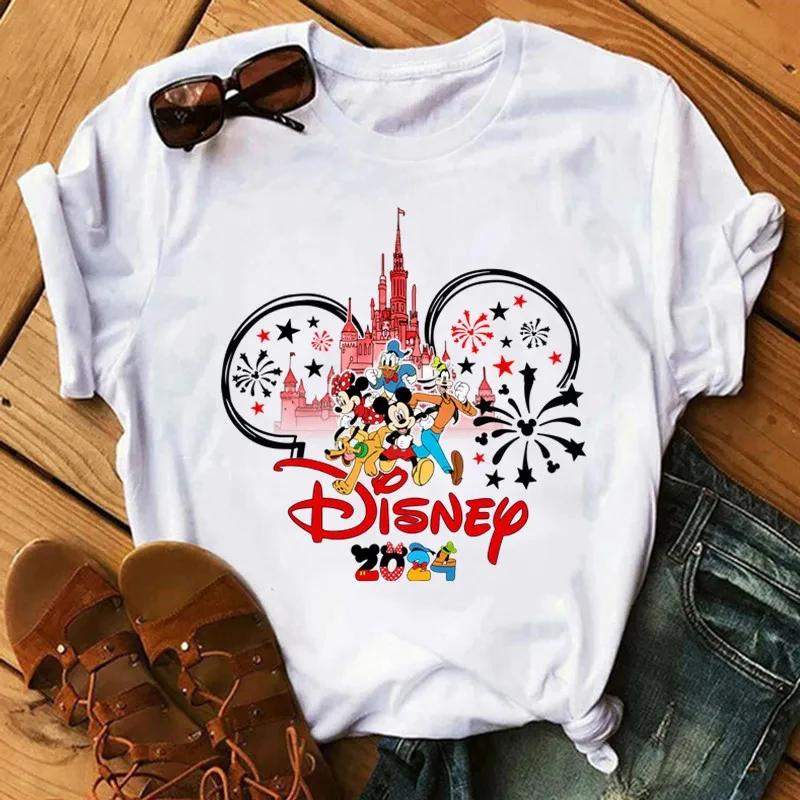 Fashionable Disney Journey Printed Cartoon Michimini Printed T-shirt White Short Sleeved Casual T-shirt Women's Fashion Top