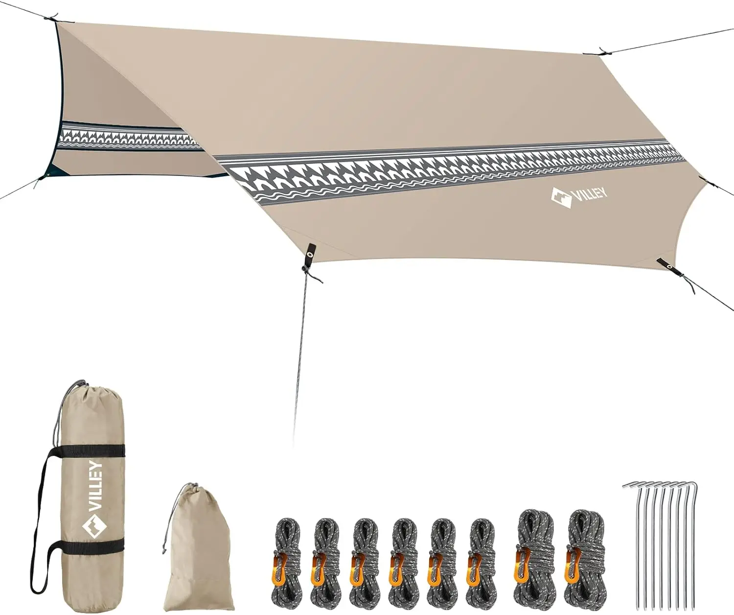 Lona octogonal impermeable para acampar con estacas, cuerdas y bolsa de transporte para senderismo y excursionismo