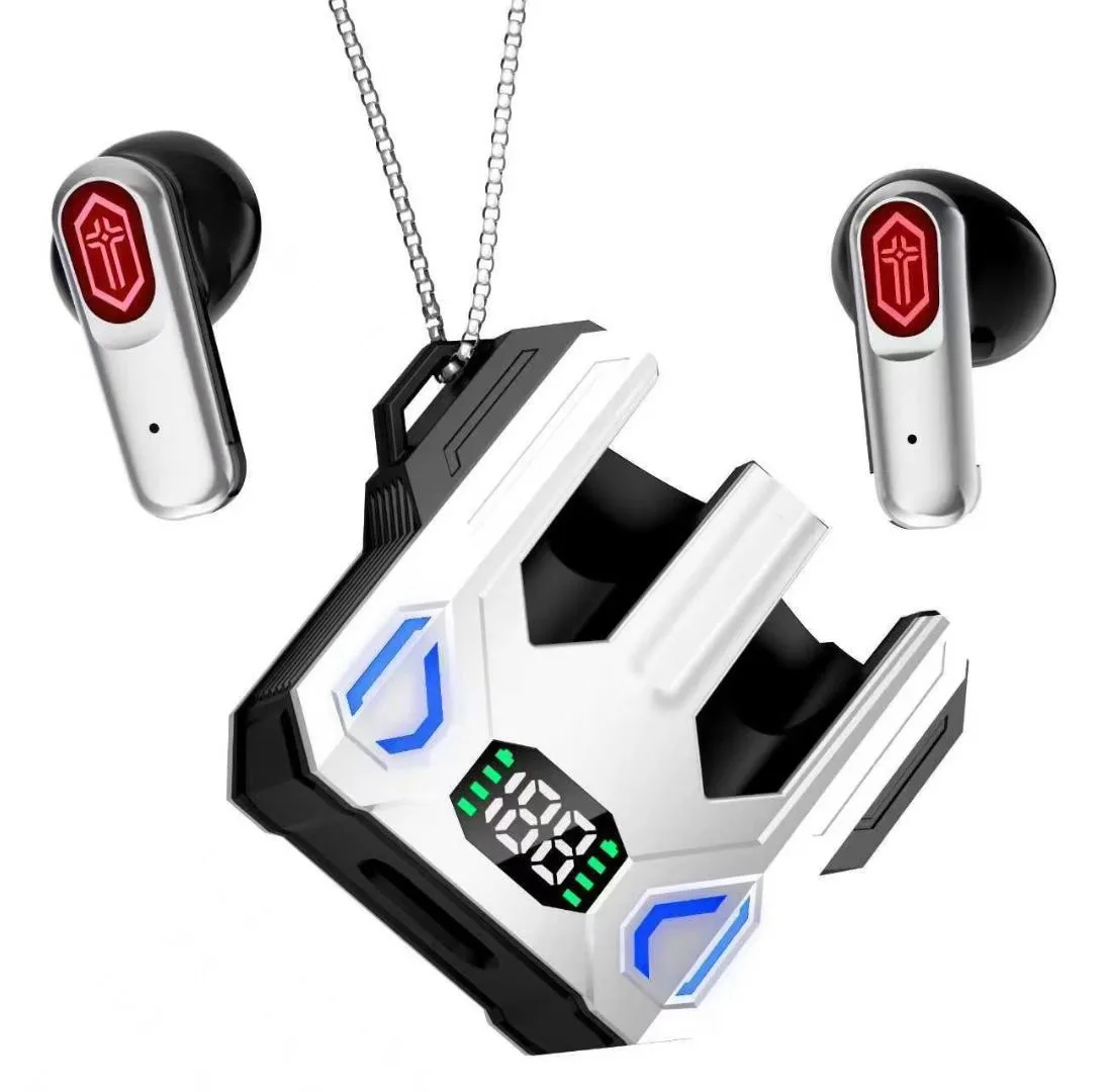 Mecha sci-fi Style Bluetooth Earphone Power Display Charging Cool Light Effect Game Headphone Gift Hanging Chain