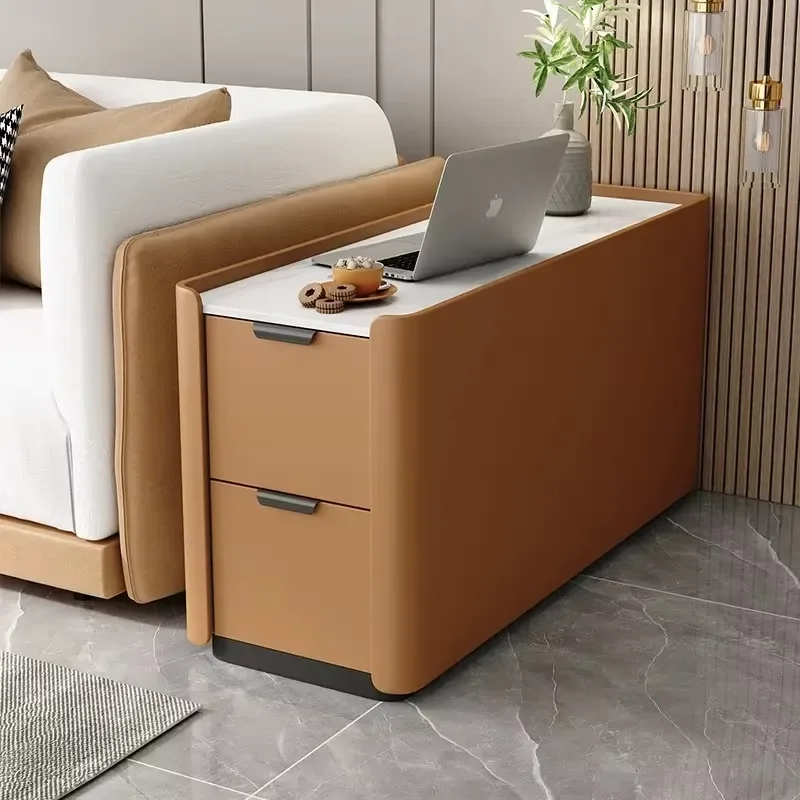 Slim Light Sofa Side Table, Ultra-Narrow Floor-Standing Sideboard, Modern Minimalist Compact End Table for Small Gaps