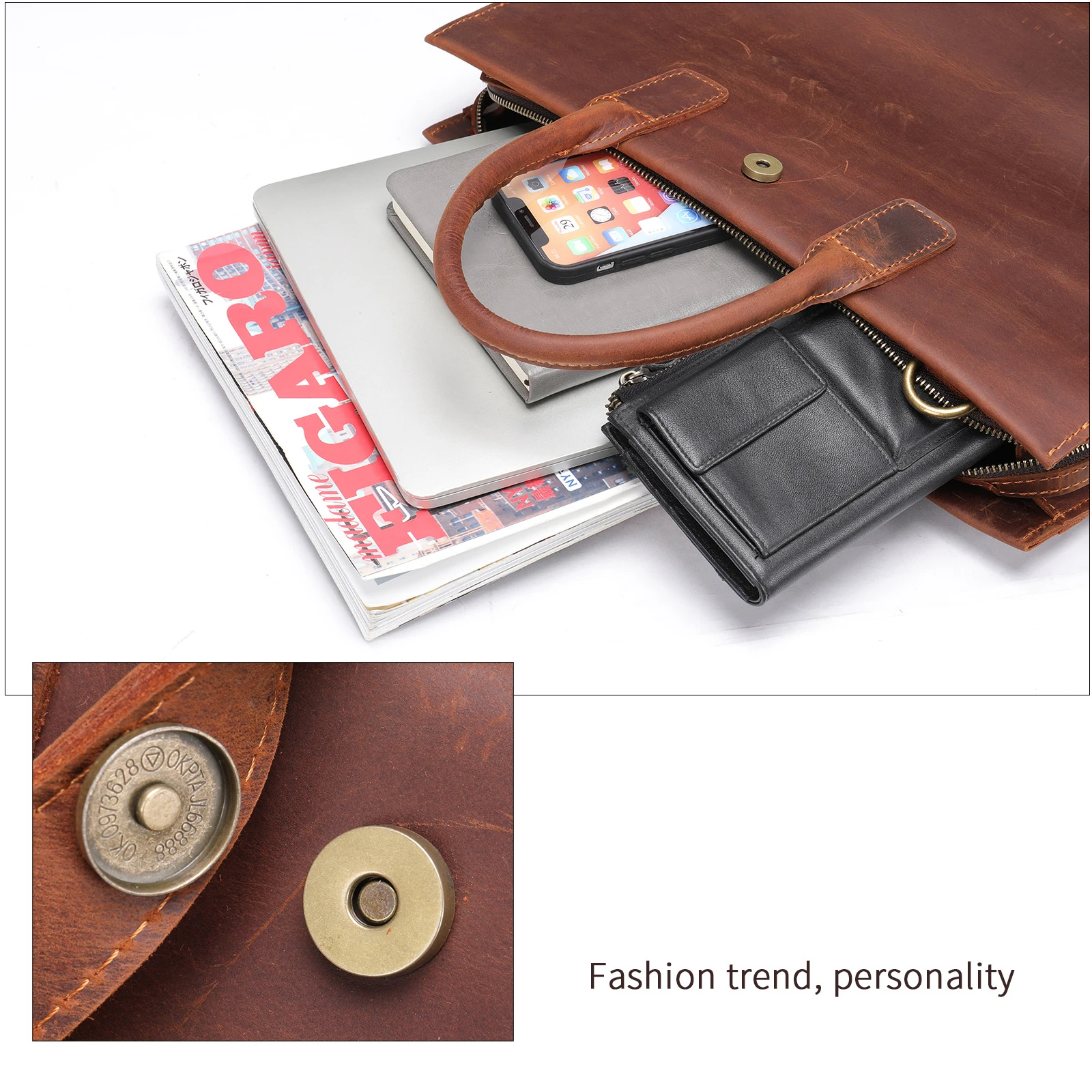 2022 New Bags Men Genuine Leather 14 Inch Laptop Briefcase Business Handbag Mans Computer Handbags Retro Fashion Men Bags