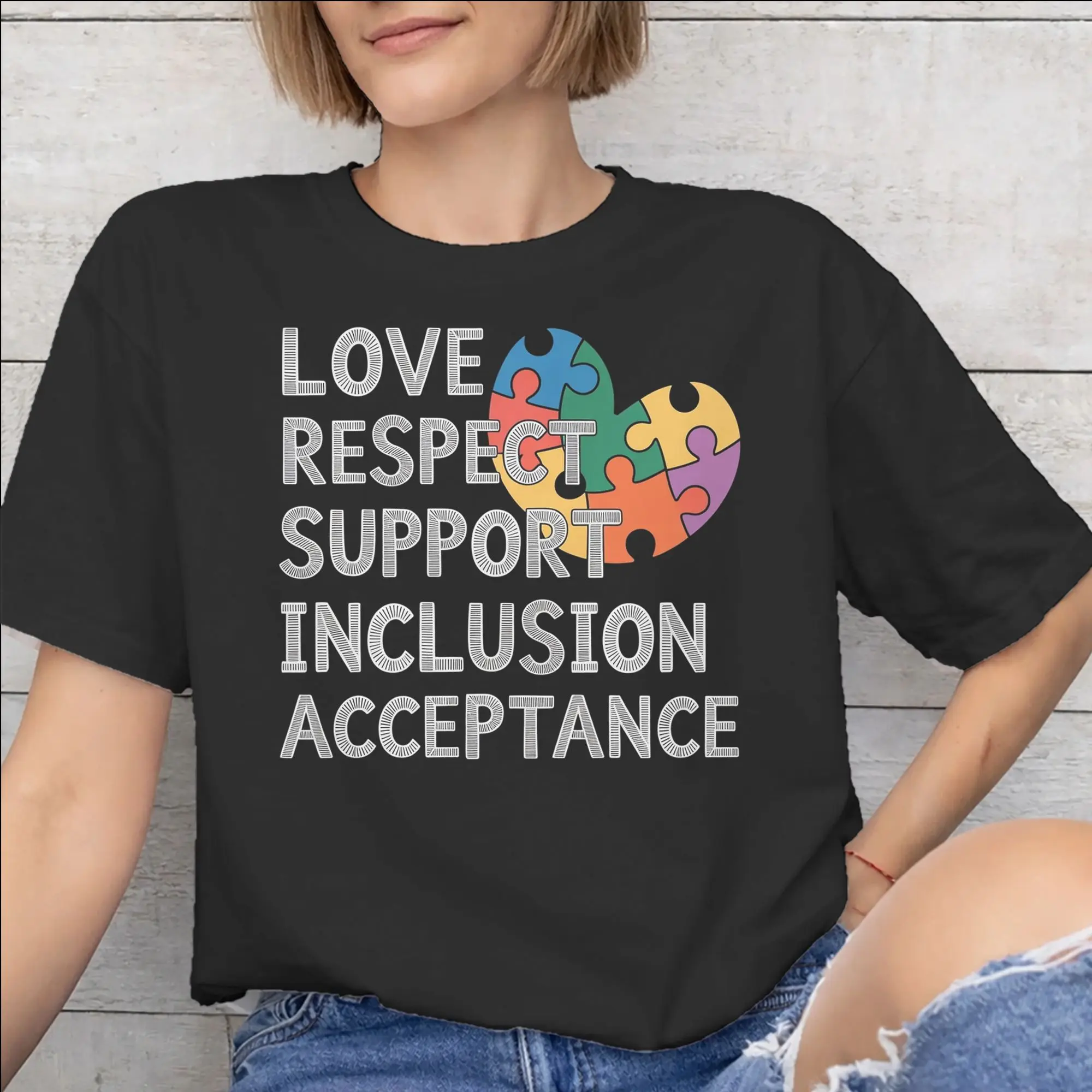 Autism Awareness Respect Love Support  Tee Shirt for Men Women New Arrival T Shirts  100% Cotton Clothes
