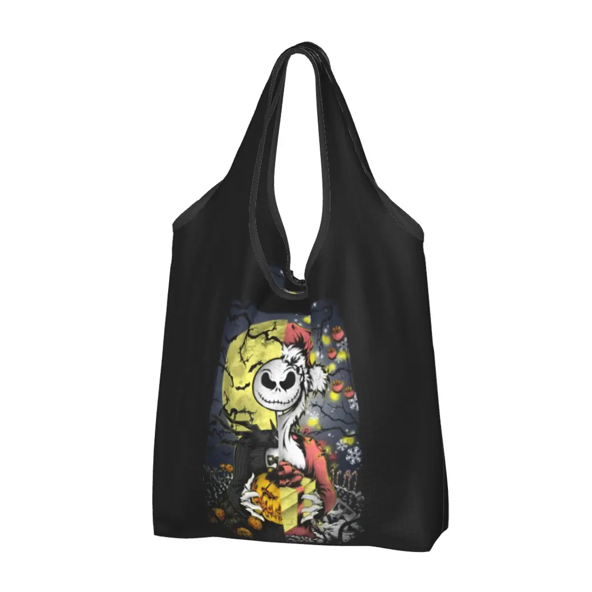 Bolso de compras personalizado Kawaii de Halloween, pesadilla antes de Navidad, Jack Skellington, bolso de compras portátil para comestibles, bolso de hombro