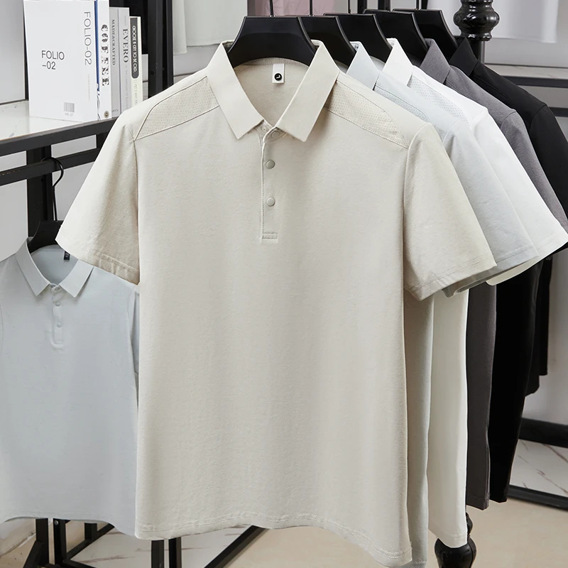 Herren Poloshirt mit Reverskragen, Kurzarm, Weicher Knitterfreier Stoff, Perforierte Schultern, Lässiges Business-Alltags-Sommeroutfit – Detail 18