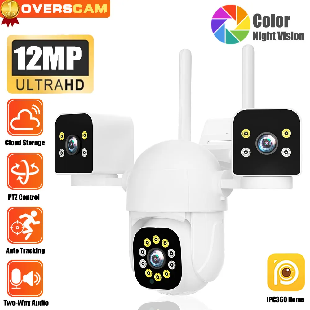 

6K 12MP 3 Lens 3 Screens Ai Motion Tracking PTZ 4K Video WiFi Outdoor Camera Security surveillance Camera IPC360 Home