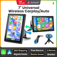 Junsun 7 inch Universal Rotatable Portable Touch Screen Wireless Carplay for Apple Android Auto Backup Camera Bluetooth GPS AUX