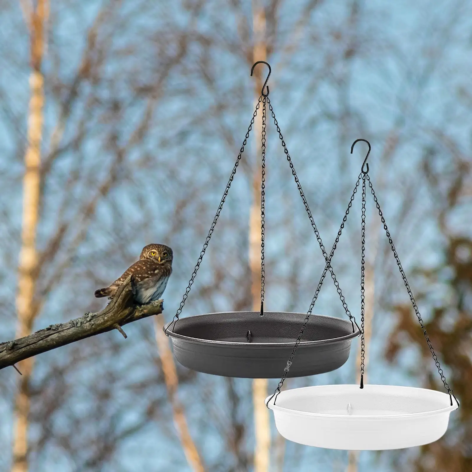 Metal, Hanging Bird Feeder Food Platform, Durable Chains, Seed Tray, for Outdoors Backyard Patio Porch