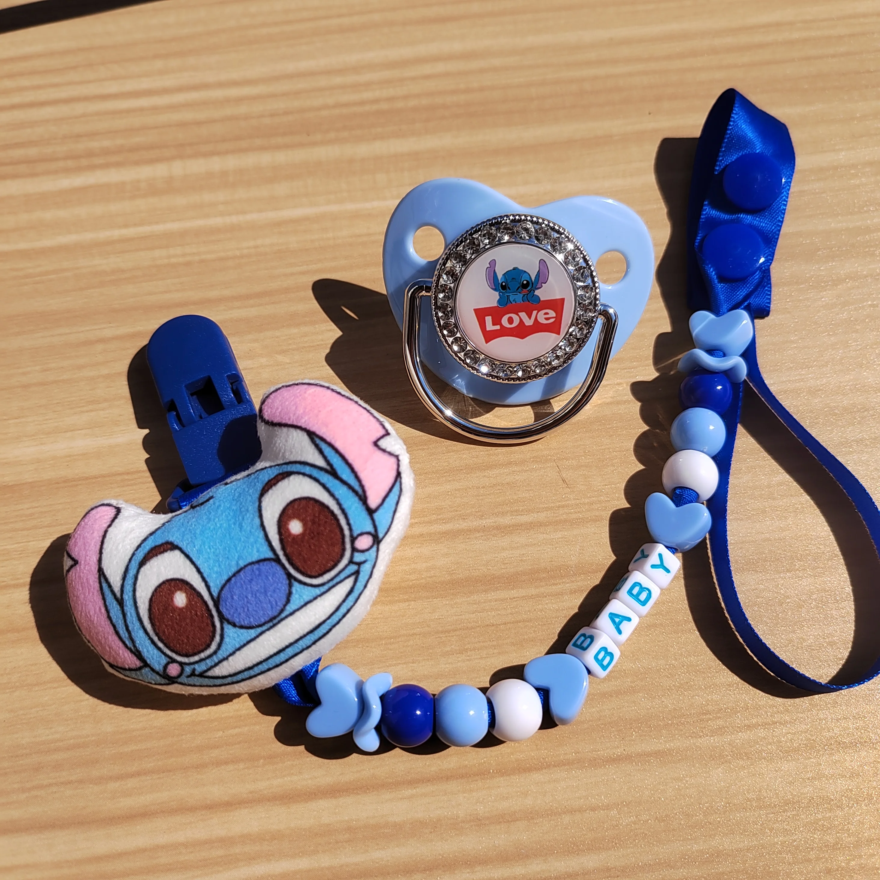 Stitch animated cartoon image pacifier clip and nipple chews for toddlers with teething silicone teether personalized custom