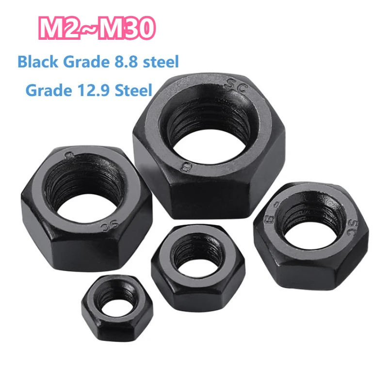 

Hexagon Hex Nuts Grade 12.9 Steel M2 M2.5 M3 M3.5 M4 M5 M6 M8 M10 M12 M14 M16 M18 M20 -M30 Black Grade 8.8 steel Hex Nut Metric