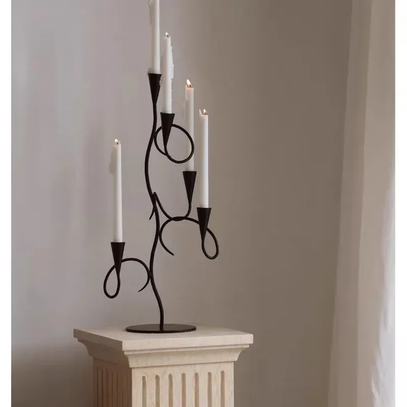 Vintage French Cast Iron Candelabra Multi Arm Candle Holder Retro Home Decor Artistic Table Centerpiece for Dining Room