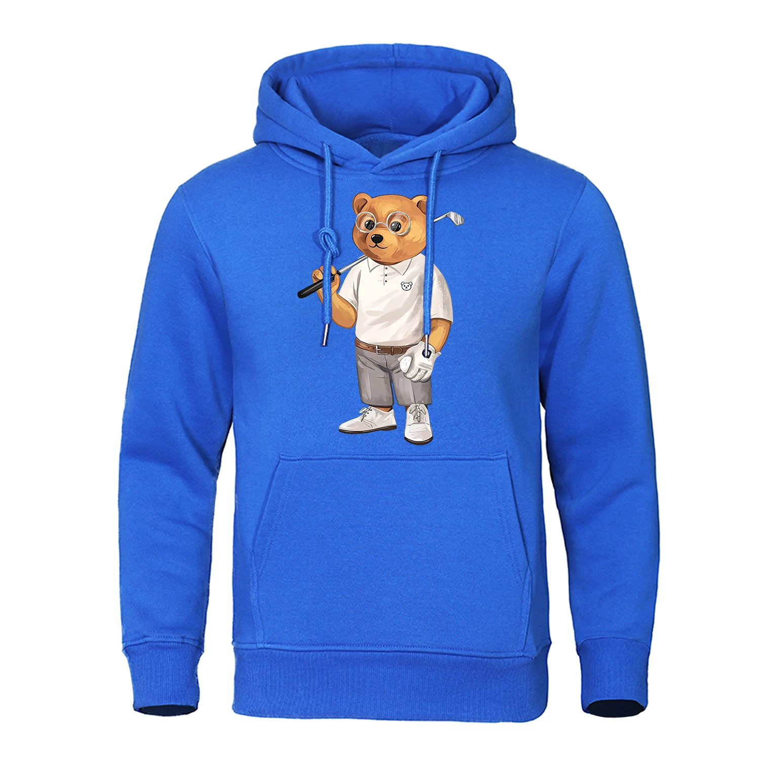 Fun hooded men's golf teddy bear sports shirt, personalized, casual, loose and comfortable