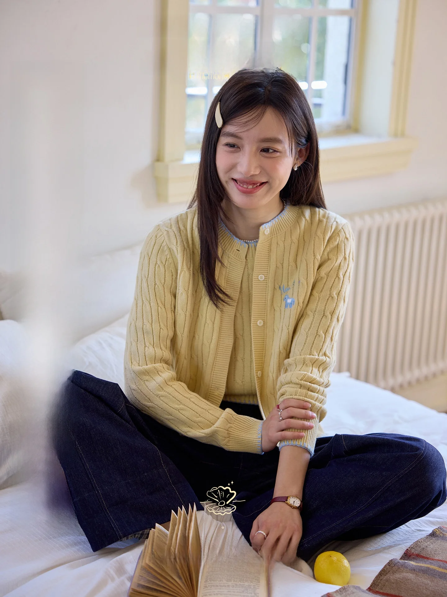

Nov Et Early Spring Embroidered Flower Open Cardigan ort Sve Knitted Wool Blend Two-Piece Set French Sle Regular Fit