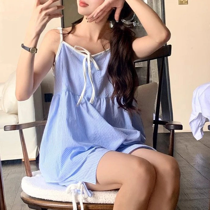 

Корейский полосатый пижамный комплект, модный свободный повседневный жилет и шорты, комплекты домашней одежды для женщин