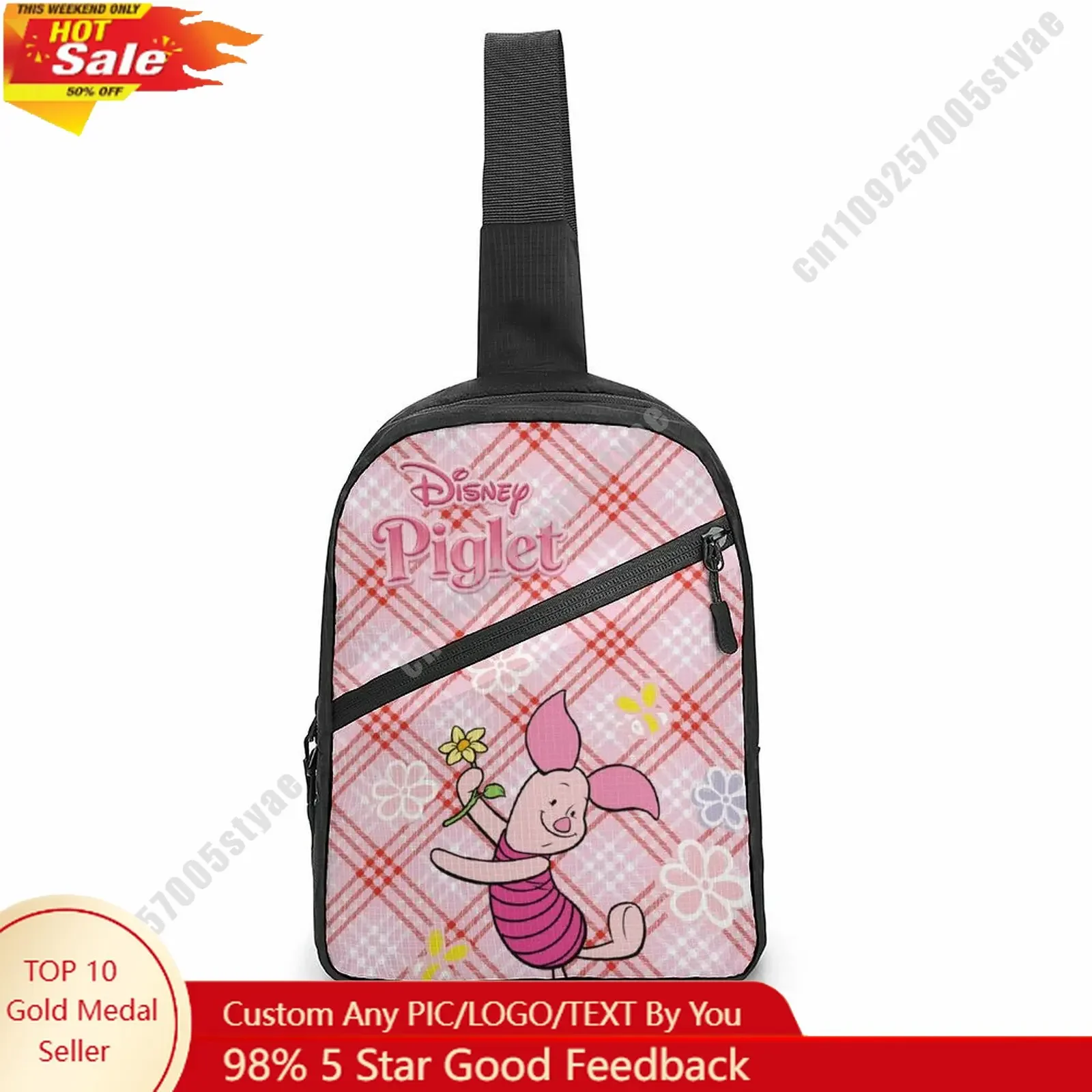 

Piglet Chest Bag Disney Customized Personalized Photos Text Logo Lightweight Travel Sling Waterproof Shoulder Bag