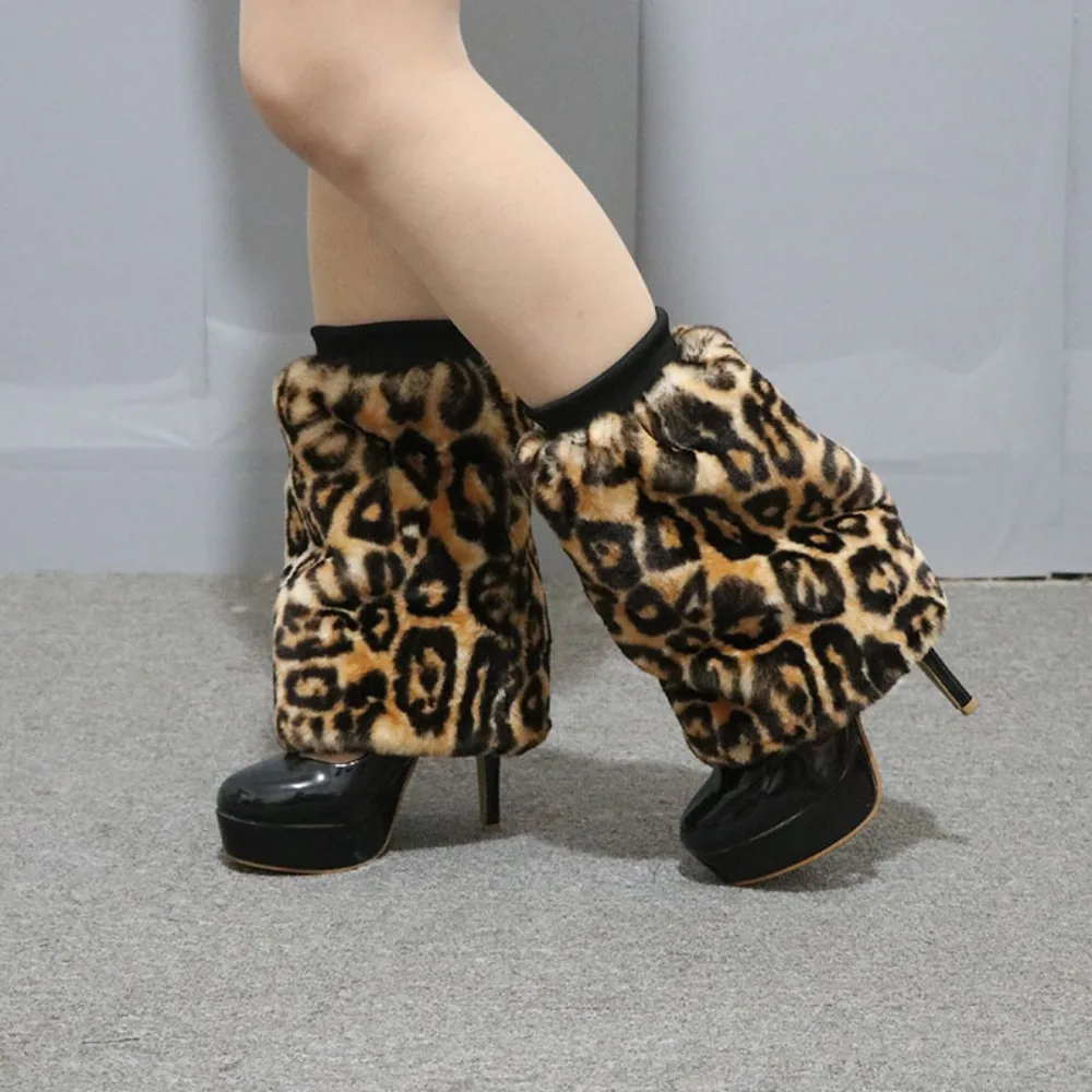 

Faux Fur Leopard Leg Warmers Japanese Style Thickened Boots Cover Foot Cover Knee High Furry Leggings Sleeve Spicy Girls