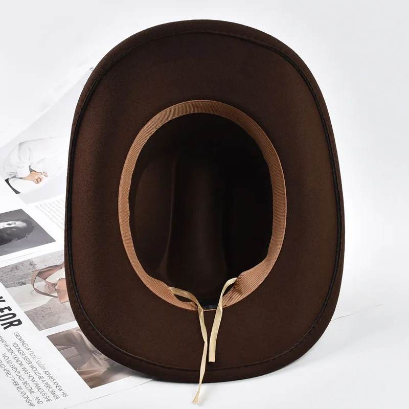 Retro Bull Ox Kopf Niet Leder Band Western Cowboy Hut Unisex Roll Up Krempe Cowgirl Jazz Hut Kirche Sombrero Hombre Caps – Detail 6