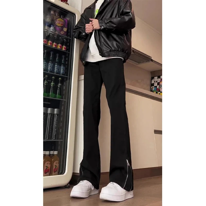 

Мужские джинсы Bla с боковой молнией, на флисовой подкладке, утепленные, осенне-зимние, прямого кроя, повседневные, в уличном стиле, не облегающие, расклешенные, P...