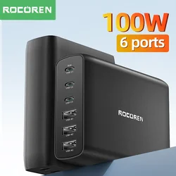 Rocoren 100W USB Charger Type C PD Fast Charging Multiple 6 Ports Desktop Charger Station For iPhone 14 Pro Xiaomi Samsung POCO