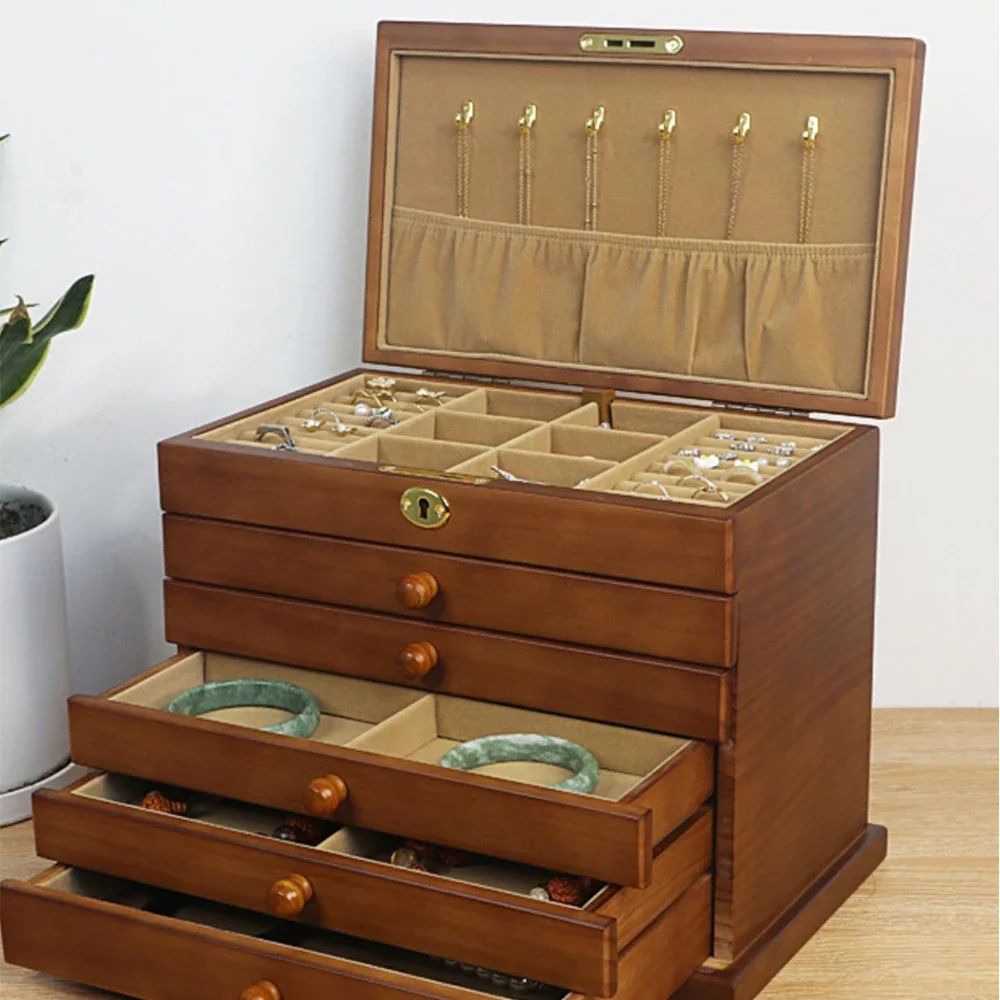 YB Wooden Solid Wood Extra Large Jewelry Box Storage Box Chinese Antique High-End Indoor Velvet Jewelry Box