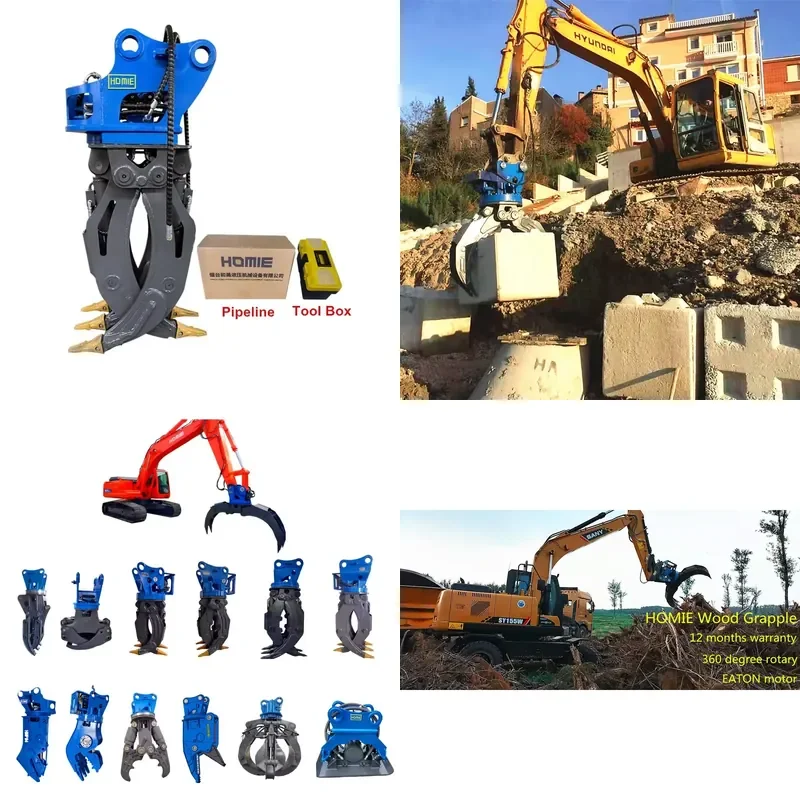 Hydraulic Rotating Grapple Claw Attachment for Excavator for Wood Log Timber Steel Rock Stone Handling