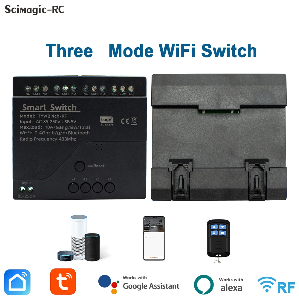 4CH Tuya Smart Switch 220V Modulo WIFI Telecomando USB 5V 12V 24V 85-250V Ricevitore RF 10A Relè intelligente Include guscio gratuito