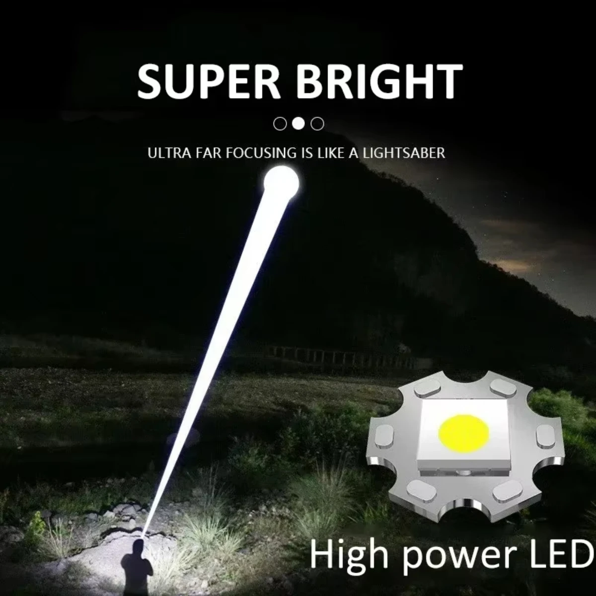 2026 Latest High Power LED Flashlight with Zoom and Digital Display Lantern USB Rechargeable Flashlight for Camping and Hiking