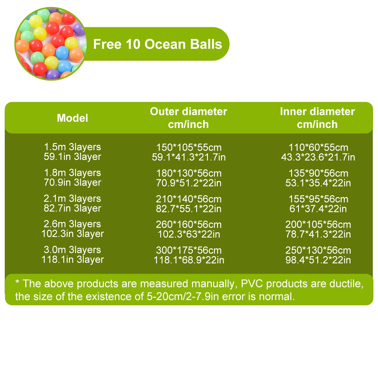 1PC 대형 풍선 수영장, 밝은 색상의 가족 수영장, 가정 및 야외 놀이에 이상적, 바다 공 10개와 함께 제공