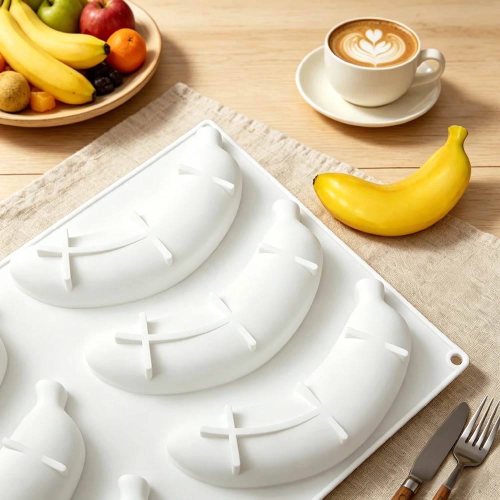 6-Fach Silikonform für Bananen-Mousse-Kuchen, Schokoladen-Pudding, Dessert, Französische Gebäckform, Kreative DIY-Kerzenform – Detail 8