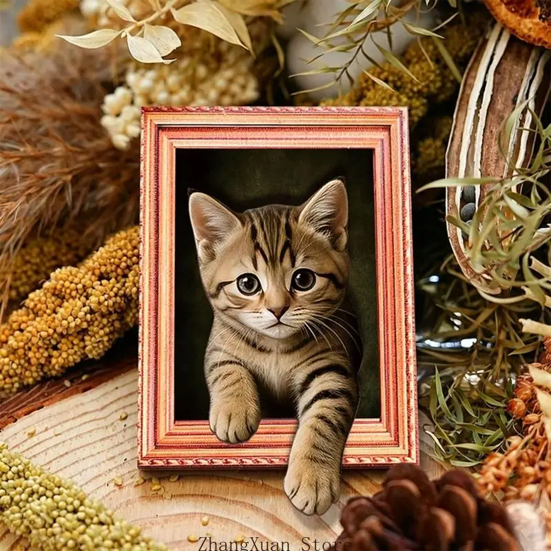 Gerahmte 3D-Katzen-Kühlschrankmagnete für Küchendekorationen, Holzakzent für Schließfächer, Whiteboards und Home-Office-Display – Detail 7