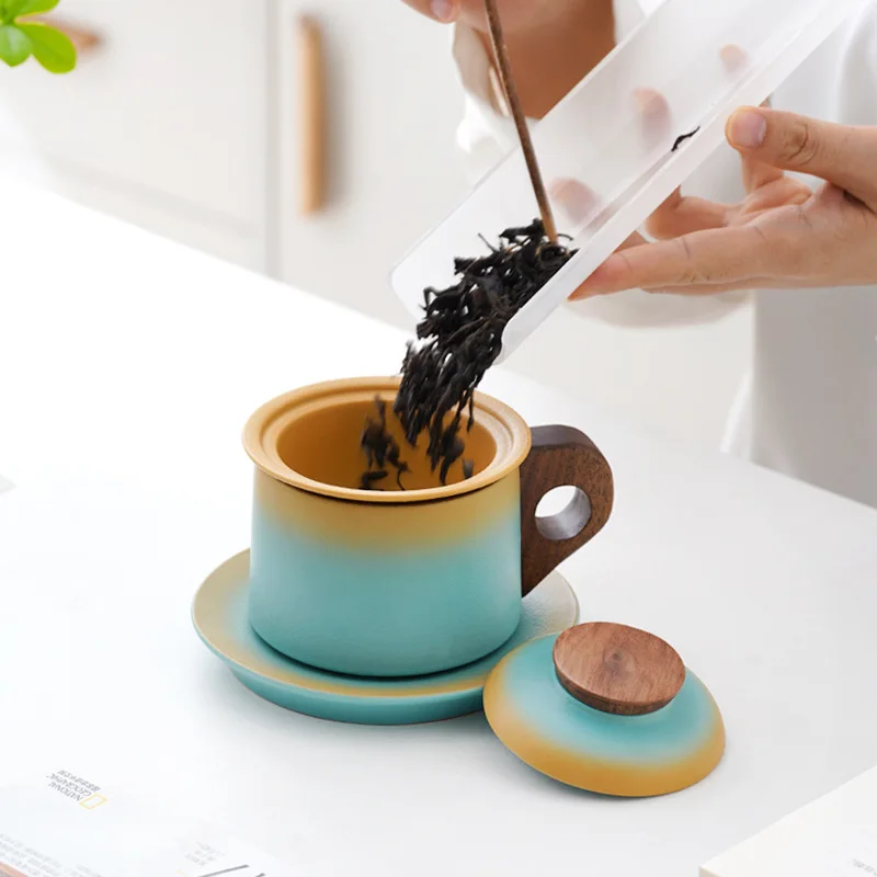 Coarse Pottery Japanese Style Coffee Set Saucer High-end Creative Retro Design Ceramic Mug Cup Event Gift - view 3