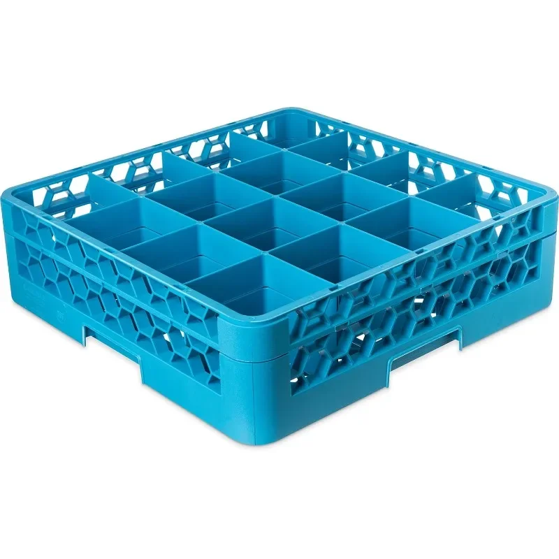 

Glass Rack 16 Compartments with 1 Extender for Kitchens and Restaurants, Plastic, 19.875 x 19.875 x 5.5 Inches, Carlisle Blue