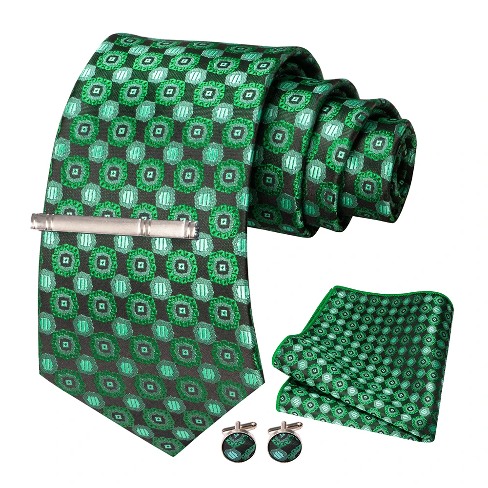 JEMYGINS Herren-Krawatte, grün, gestreift, Paisley-Krawatte für Hochzeiten, für Herren, Krawatte, Einstecktuch, Manschettenknöpfe, Set, Party, Business, Modedesigner – Detail 30