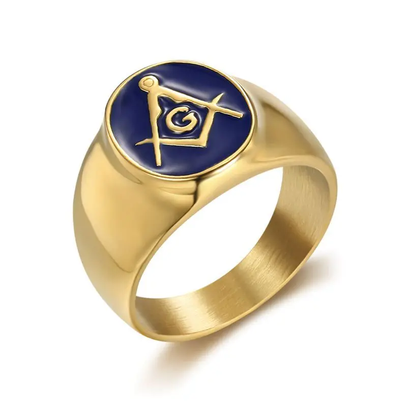 Hip hop Freemason Ring Gold-Color Cool Men Masonic Rings For Men Wedding Ring Bands USA Size 7 to 12