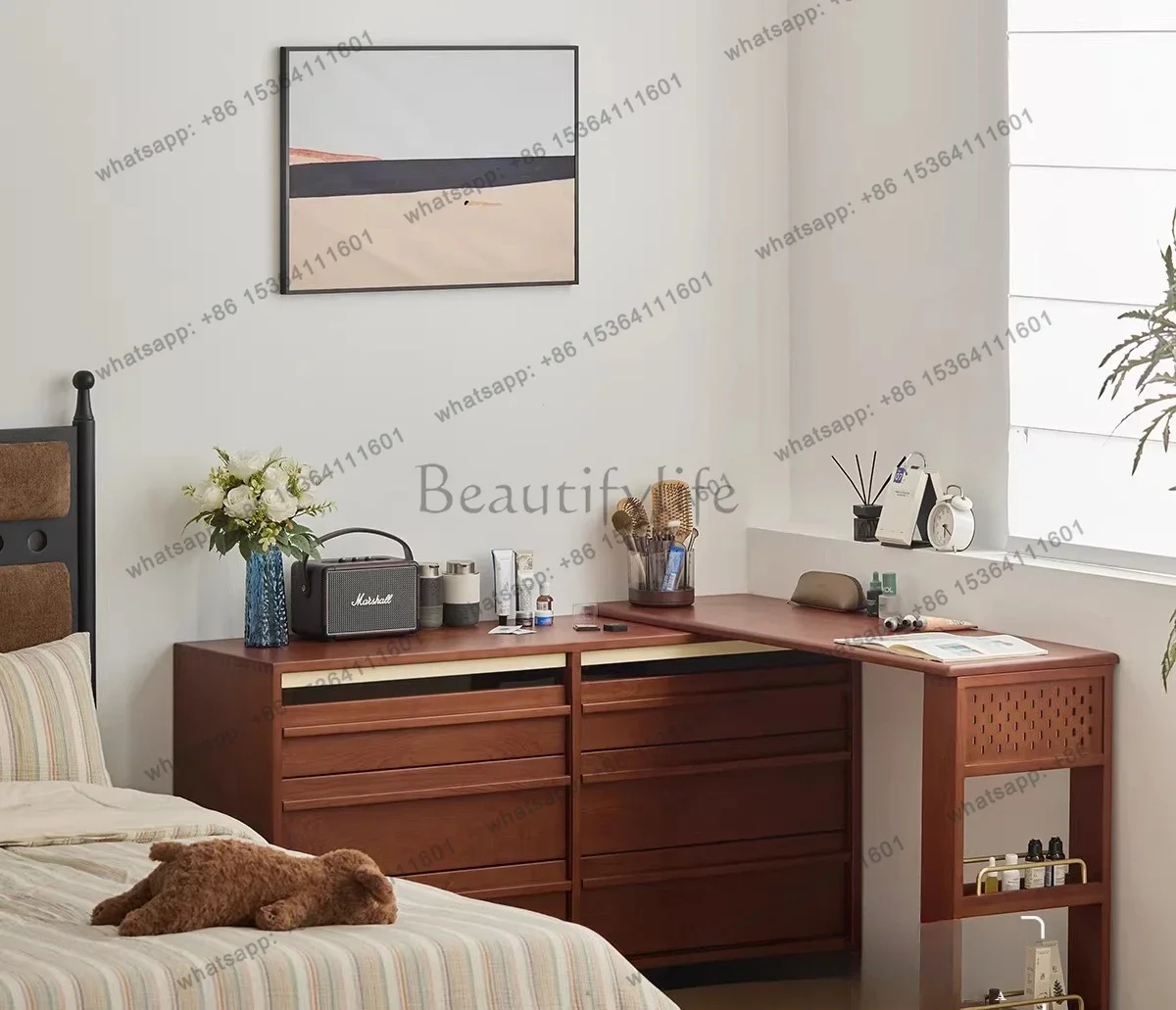 FG11Retro medieval dresser desk integrated solid wood cherry wood makeup table