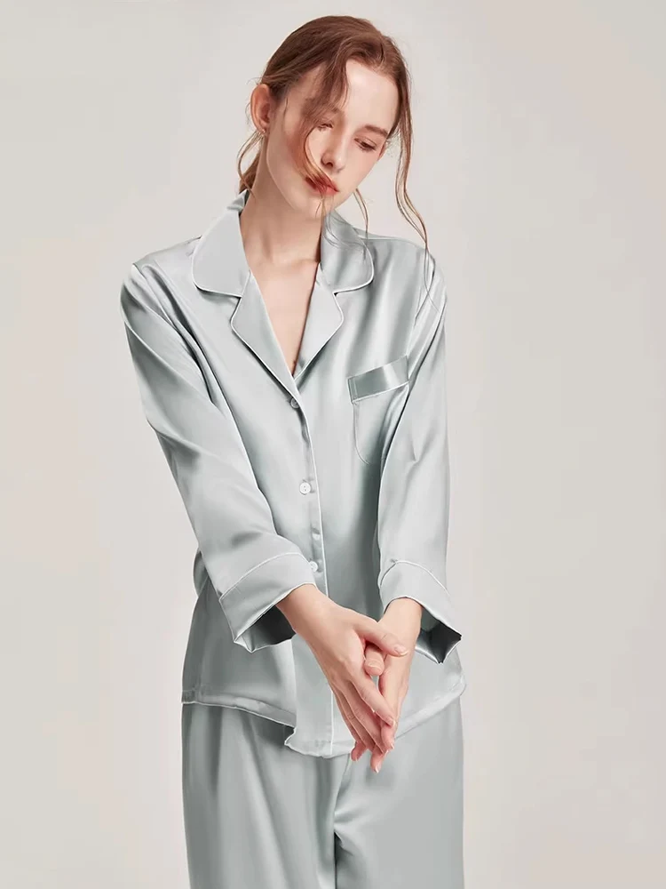 SuyaDream, Women Silk Pajamas, 19mm 100%Real Silk, Long sleeves Sleepwear Set, 2026 Spring Summer Two-piece Nightwear, White