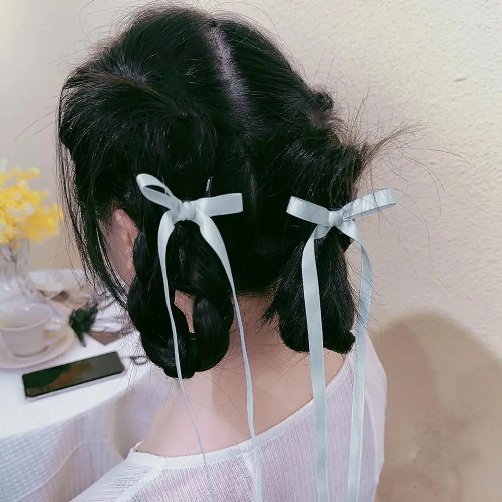 2pcs Ins Style Y2K Ponytail Hair Clip Ribbon Bow Shark Clip Hair Bows Women Korean Long Tassel Ribbon Hairpin Hair Accessories